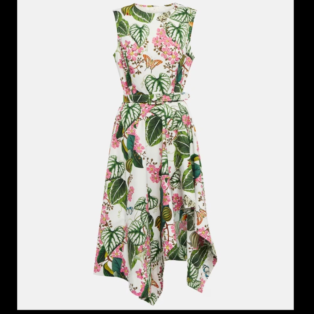 Oscar De La Renta Mixed Botanical Asymmetric Hem Dress